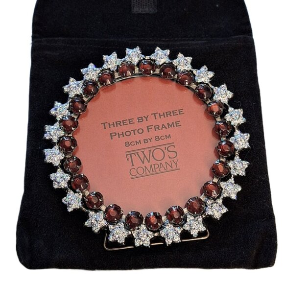 Two's Company Oval Double Austrian Crystal Picture Frame 3" Round Frame NIB - Picture 1 of 6